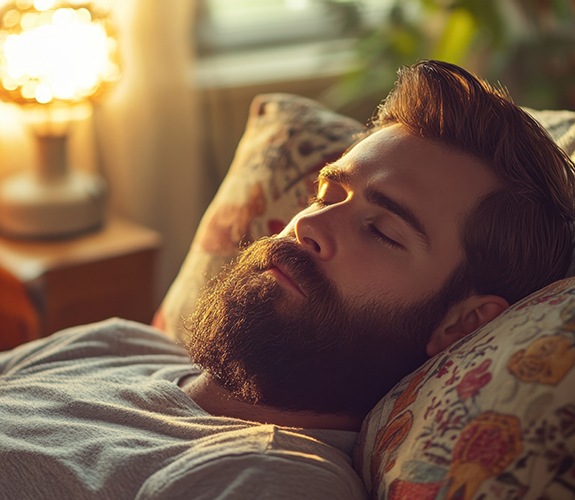 Man with his head propped after tooth extraction
