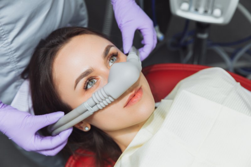 female patient receiving nitrous oxide sedation